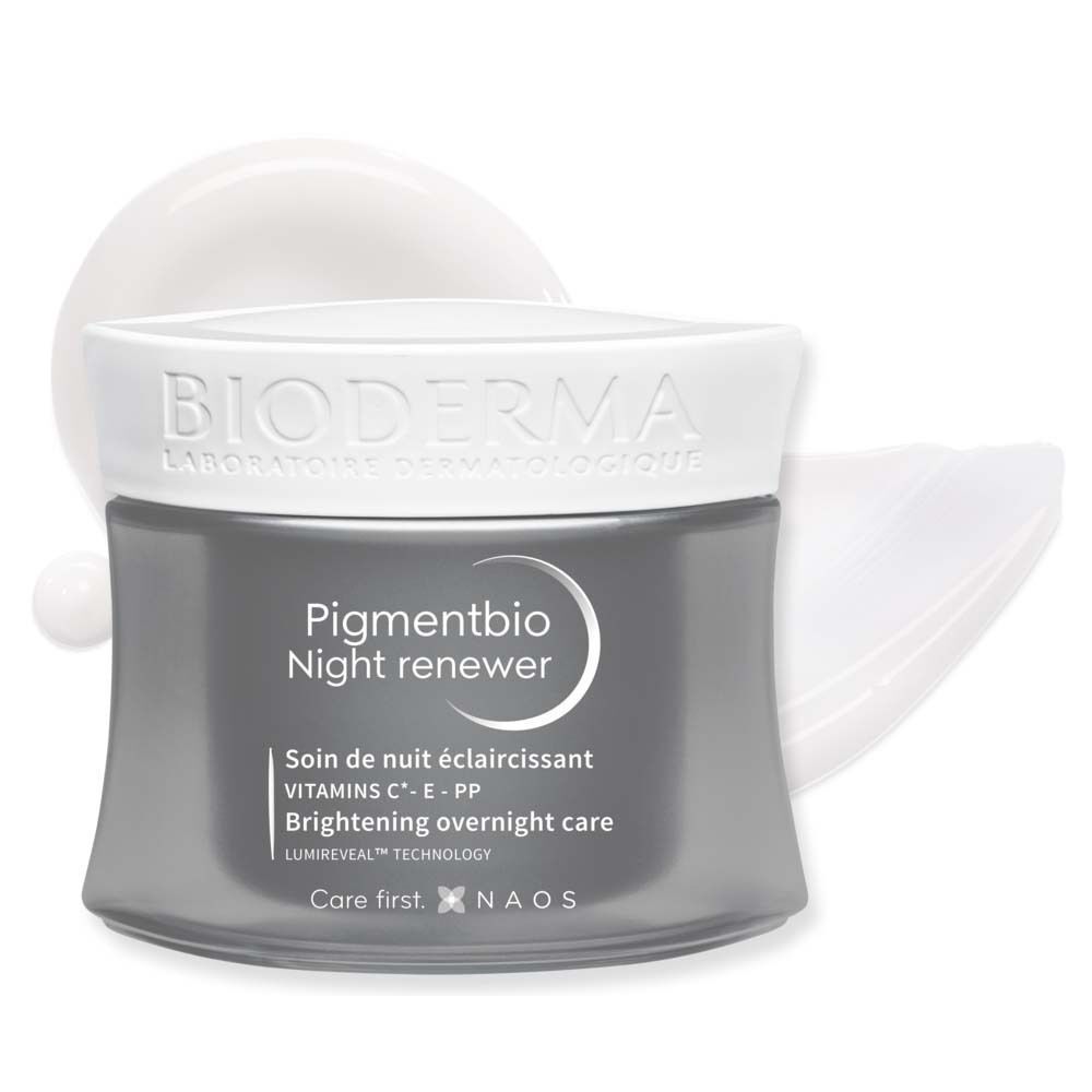 BIODERMA Pigmentbio Nachtpflege Creme-Tiegel. Aufdrucke: Pigmentbio, Nachtpflege, 50 ml, VITAMINS C+E+PP.