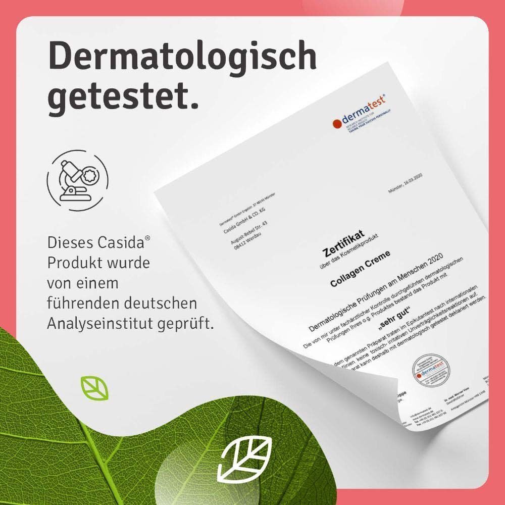 Zertifikat: Dermatologisch getestet. Dieses Casida Produkt wurde von einem führenden deutschen Analyseinstitut geprüft. Ergebnis: sehr gut.