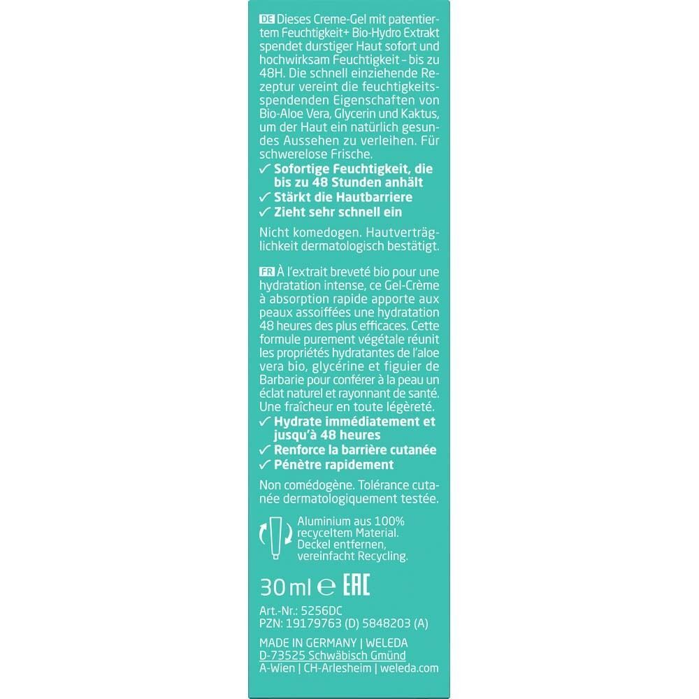 Rückseite der Tube. Text über Inhaltsstoffe, Vorteile und Zertifizierungen. 30ml, recyceltes Material.