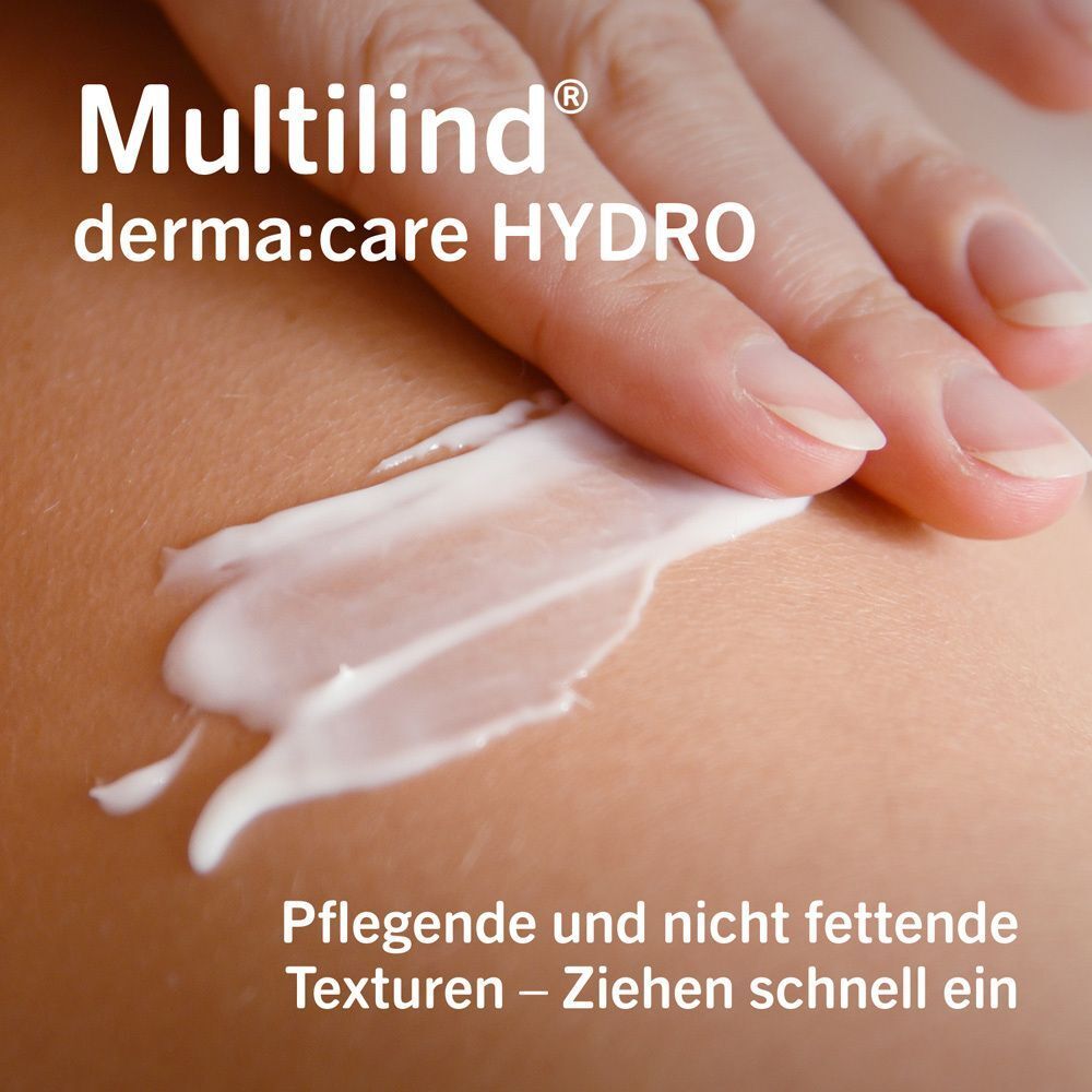 Hand trägt Creme auf Haut auf. Text: Pflegende und nicht fettende Texturen – Ziehen schnell ein.