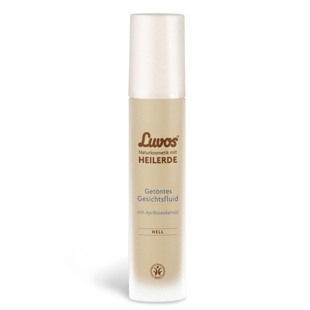 LUVOS getöntes Gesichtsfluid hell. Aufdruck: Naturkosmetik mit Heilerde, Getöntes Gesichtsfluid mit Aprikosenkernöl, hell.