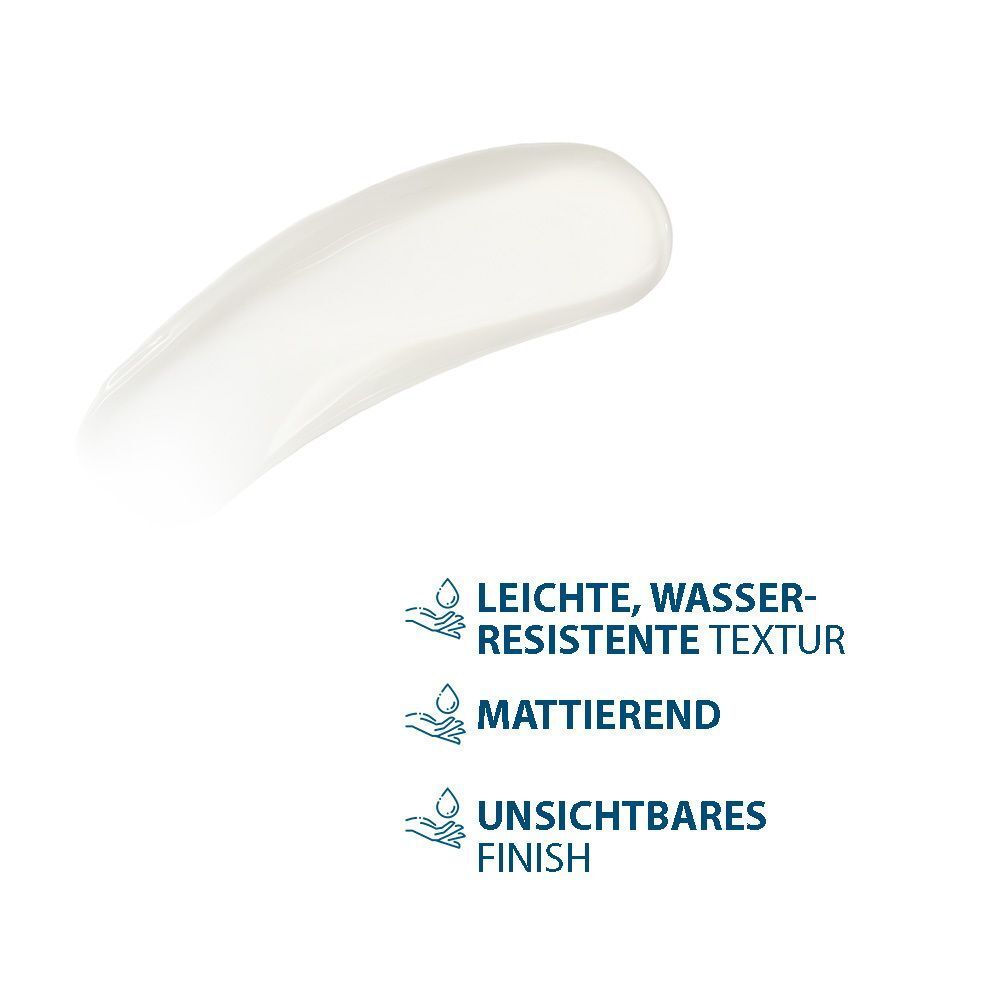 Produktprobe mit Text: Leichte, wasserresistente Textur, mattierend, unsichtbares Finish.