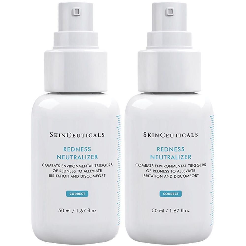 Zwei weiße Flaschen mit Sprühkopf. Aufschrift: SKINCEUTICALS Redness Neutralizer. Text zur Linderung von Rötungen und Irritationen. 50 ml.