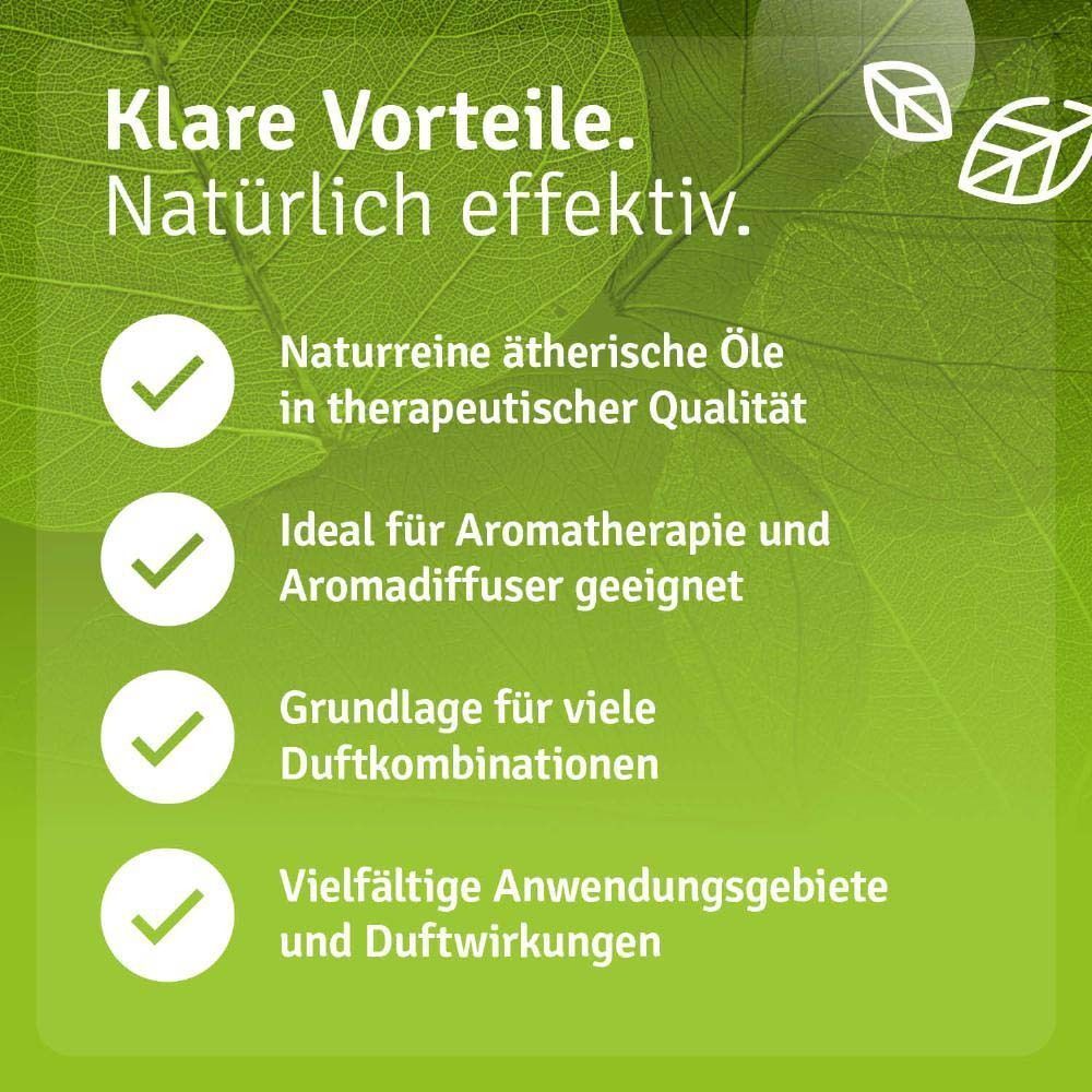 Produkt-Set Casida® ätherische Öle. Logos: Naturreine ätherische Öle, ideal für Aromatherapie, geeignet für Aromadiffuser, vielfältige Anwendungen.