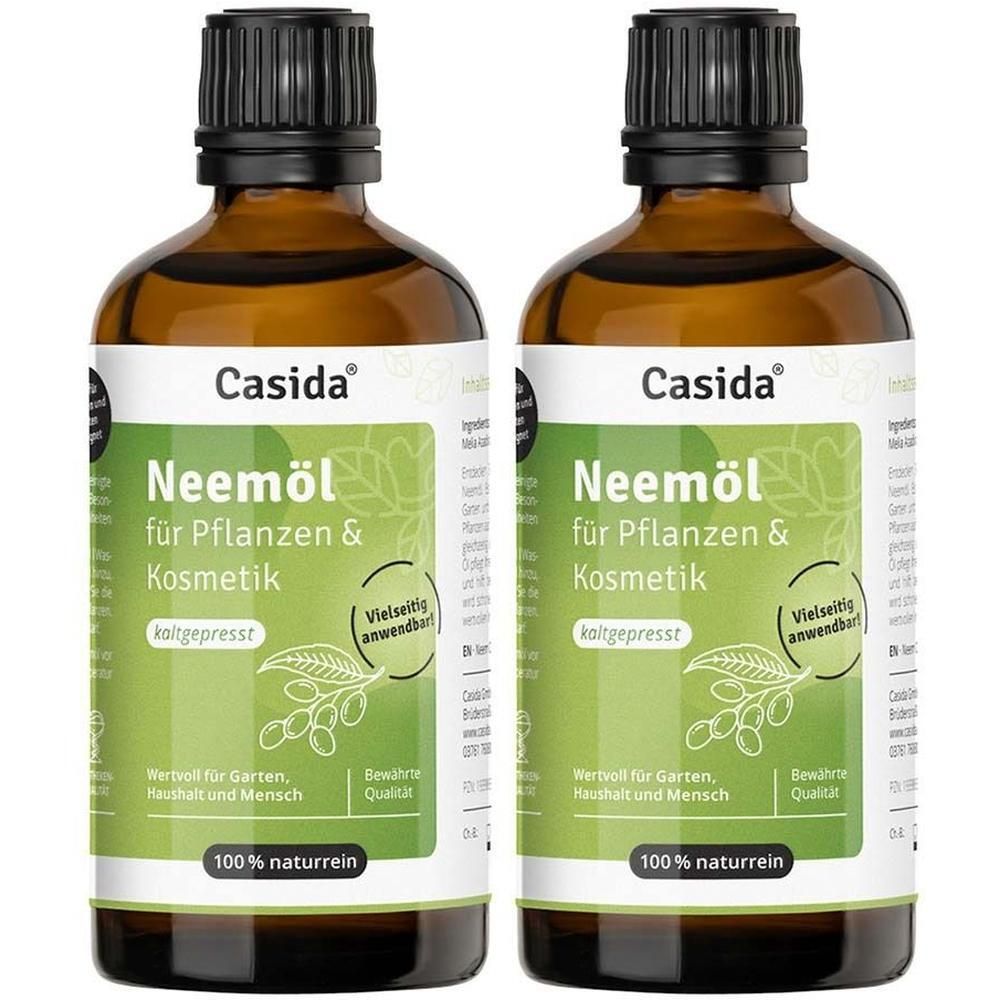 Zwei Flaschen Casida Neemöl für Pflanzen & Kosmetik, kaltgepresst, 100% naturrein.