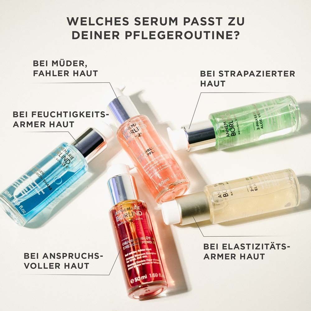 Fünf Seren von ANNEMARIE BÖRLIND für verschiedene Hautbedürfnisse.