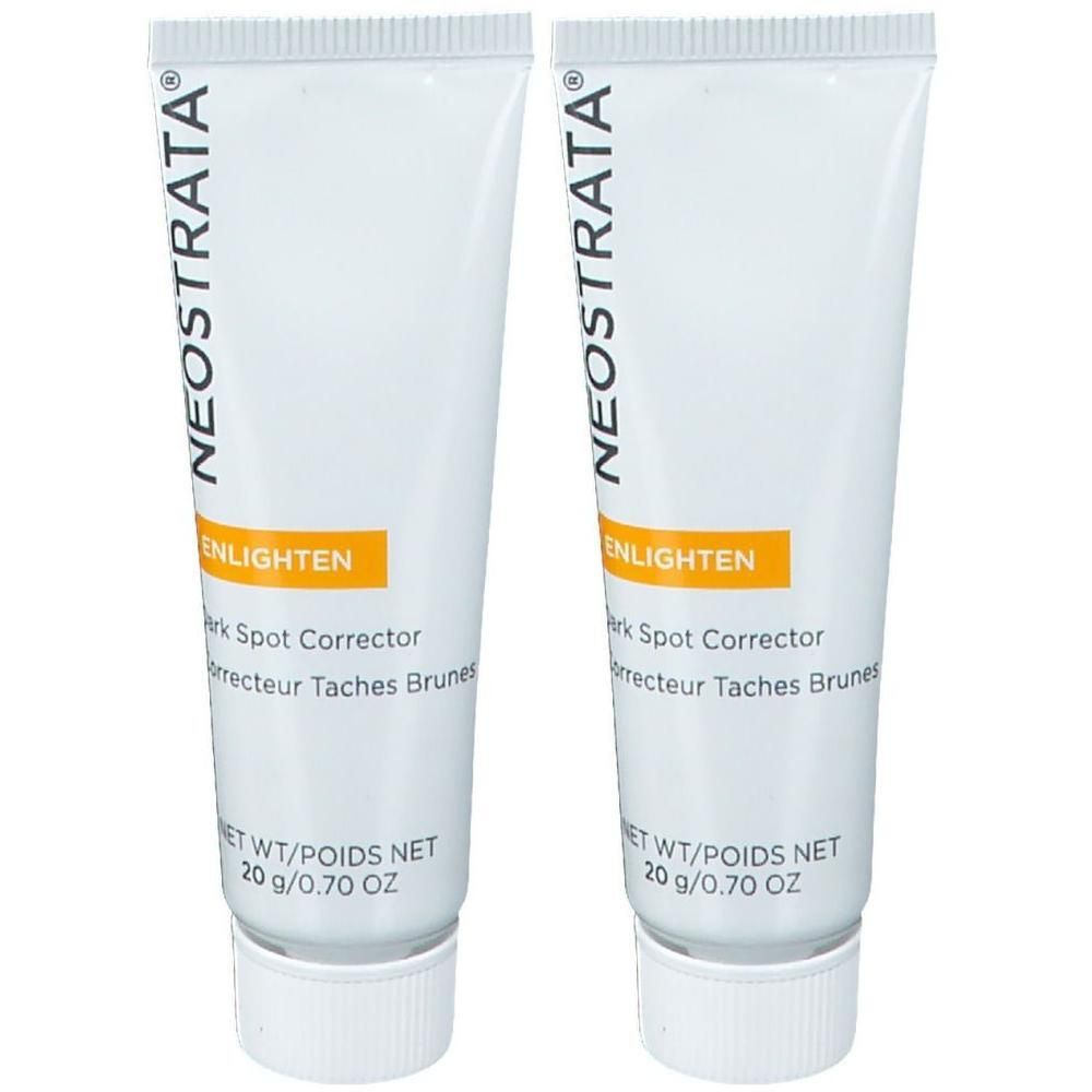 Zwei Tuben mit weißem Hintergrund. Auf jeder Tube steht "NEOSTRATA ENLIGHTEN Dark Spot Corrector".