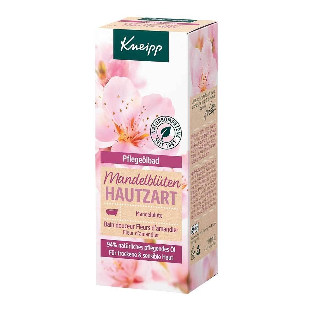Produktverpackung mit Blütenmotiv und Produktnamen. Grün-weiße Verpackung mit Text und Logo. Zertifizierungszeichen.