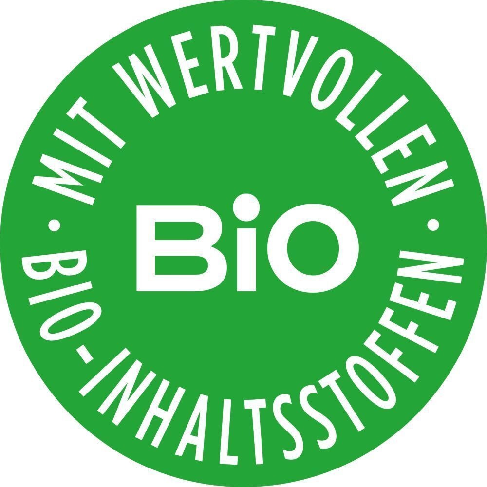 Grünes Bio-Siegel mit Text: Bio-Inhaltsstoffe. Zertifizierung.