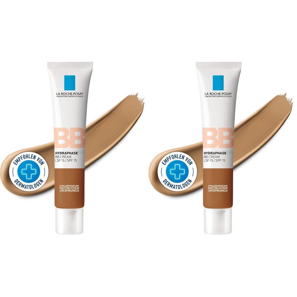 Zwei Tuben BB Cream Dunkel mit Farbstrich. Marke La Roche-Posay. Empfohlen von Dermatologen.