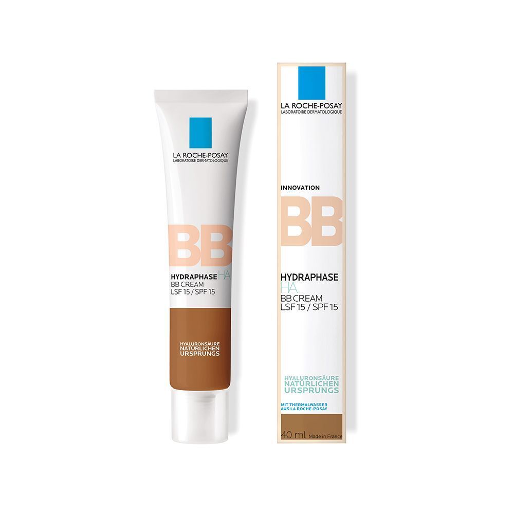 Tube BB Cream Dunkel und Verpackung. Marke La Roche-Posay. Text: Hydraphase BB Cream LSF 15/SPF 15.