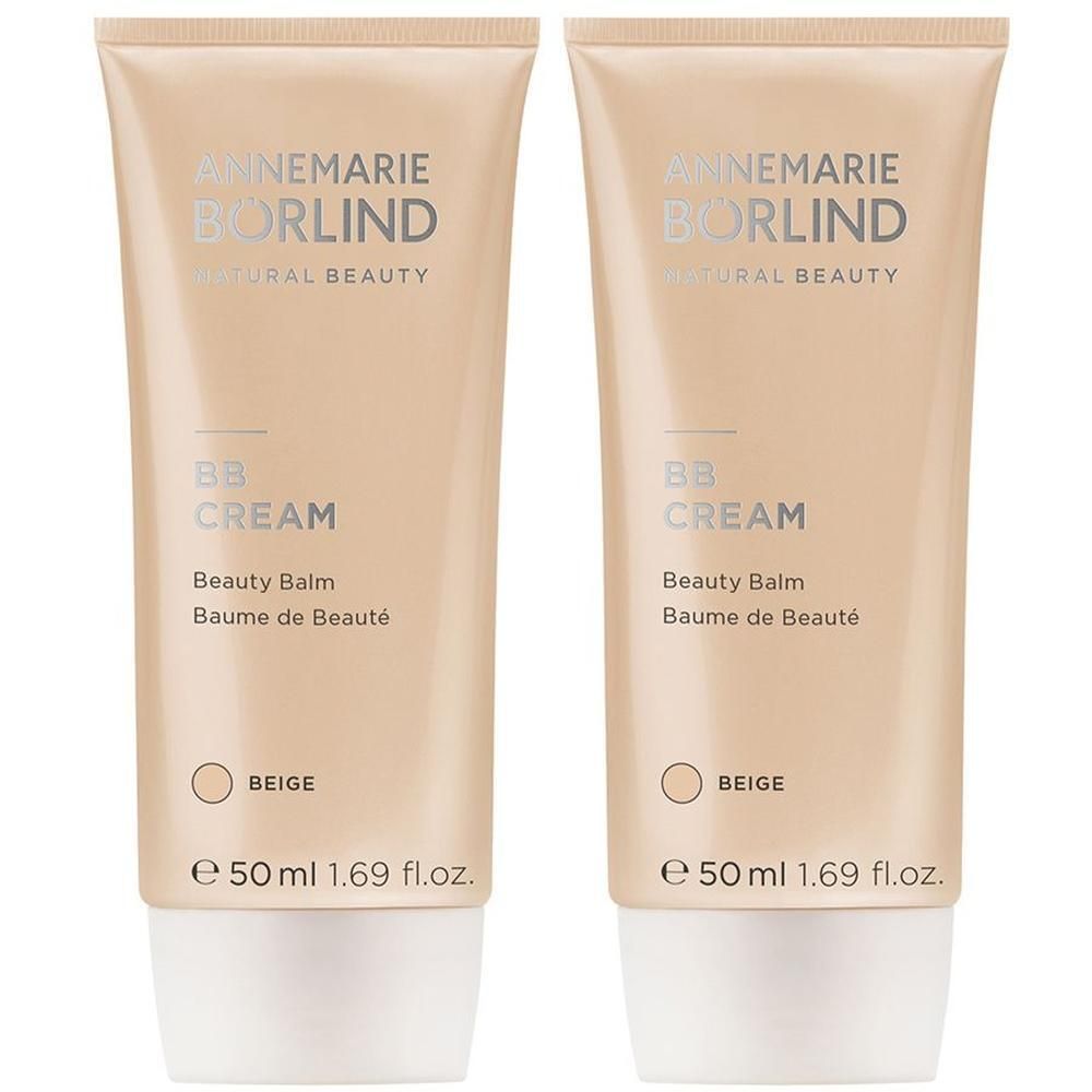 Zwei Tuben BB Cream Beige. Aufschrift: ANNEMARIE BÖRLIND, BB CREAM, Beauty Balm, Beige. Inhalt: 50 ml, 1.69 fl.oz.