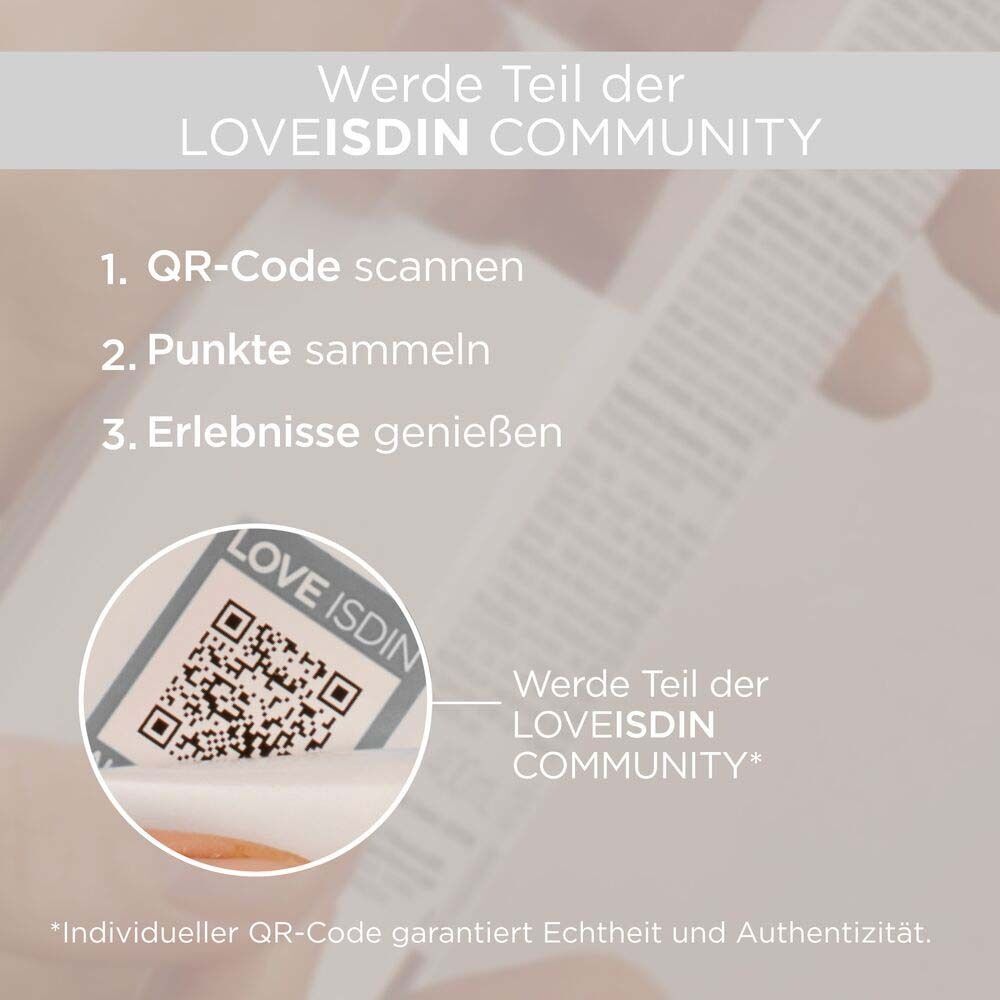 QR-Code auf einer Produktverpackung. Text: Werde Teil der LOVEISDIN COMMUNITY. QR-Code scannen, Punkte sammeln, Erlebnisse genießen.