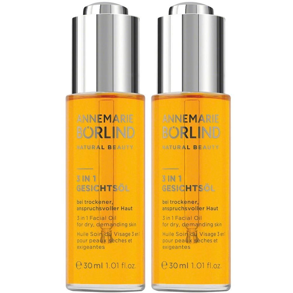 Zwei Flaschen ANNEMARIE BÖRLIND 3 IN 1 Gesichtsöl, je 30 ml.