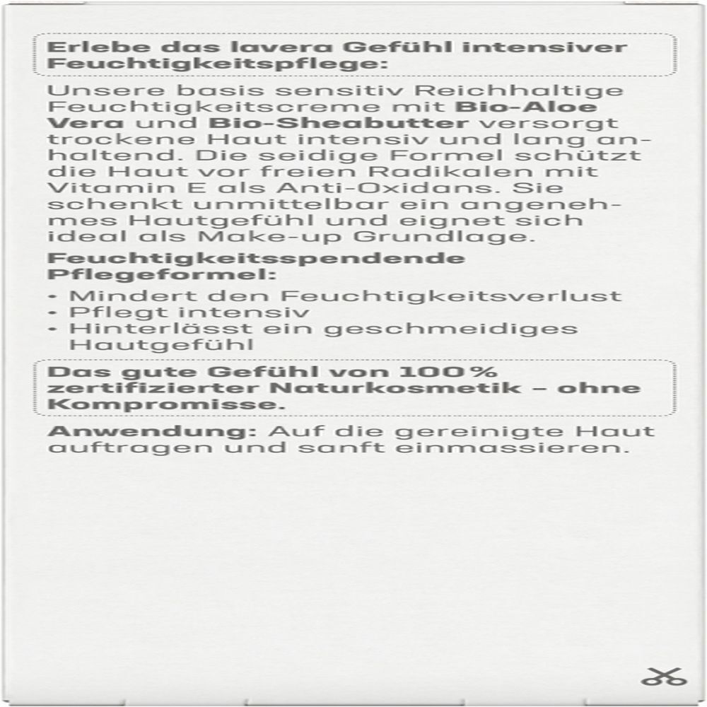 Text auf weißem Hintergrund. Text über Inhaltsstoffe und Anwendung. Text: "Das gute Gefühl von 100% zertifizierter Naturkosmetik - ohne Kompromisse."