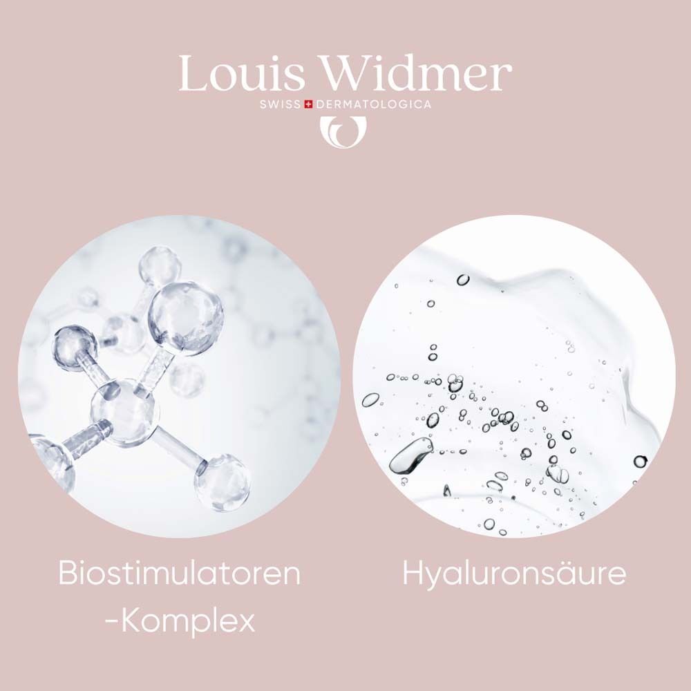 Grafische Darstellung von Biostimulatoren-Komplex und Hyaluronsäure. Logo: Louis Widmer.