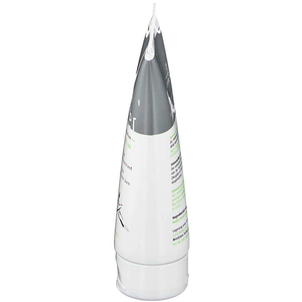 Tube von skinicer Repair Balm. Seitenansicht. Weiß mit grauem Deckel. Text: Inhaltsstoffe, Herstellerinformationen.