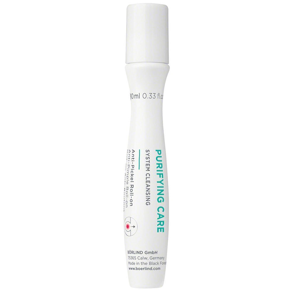 Weißer Roll-on Flakon mit "PURIFYING CARE SYSTEM CLEANSING" Aufschrift. 10ml.