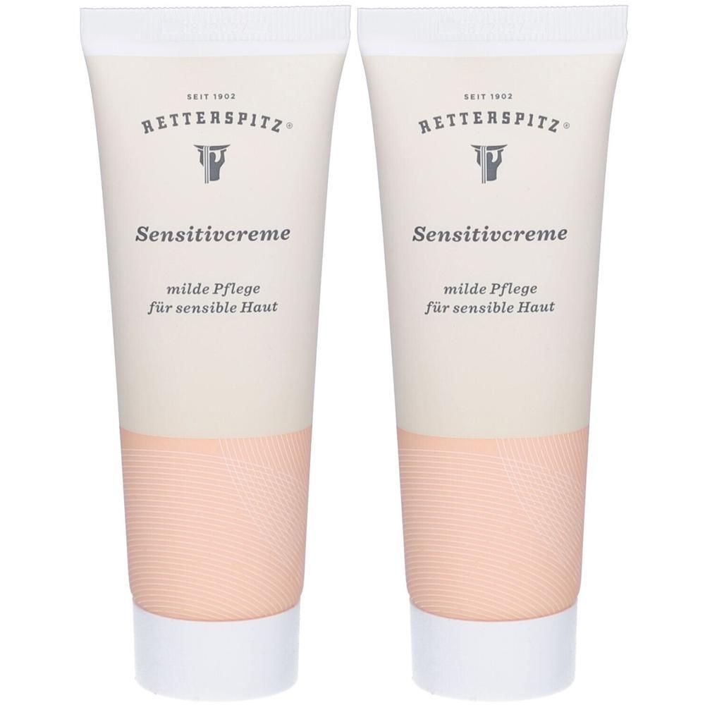 Zwei Tuben RETTERSPITZ Sensitivcreme mit heller Aufschrift auf hellem Grund.
