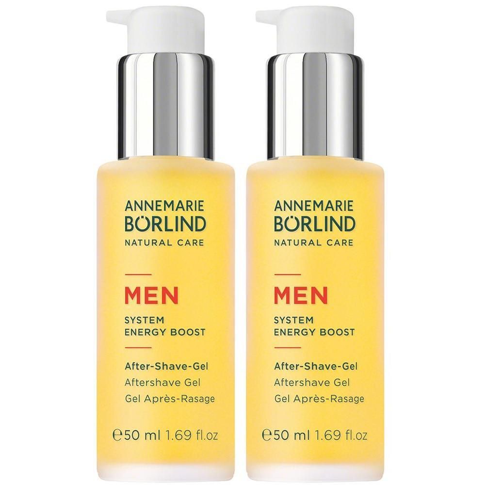 Zwei Flaschen Annemarie Börlind Men System Energy Boost After-Shave-Gel, je 50 ml.
