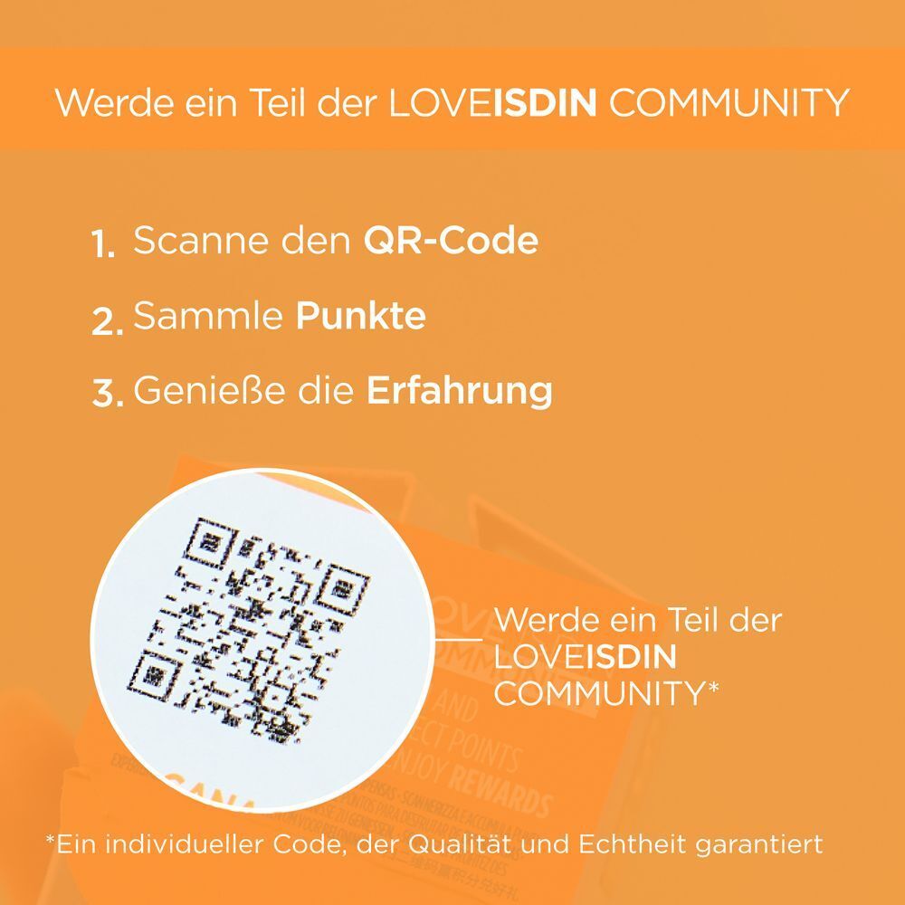 QR-Code auf orangefarbenem Hintergrund. Text: Werde Teil der LOVEISDIN COMMUNITY.