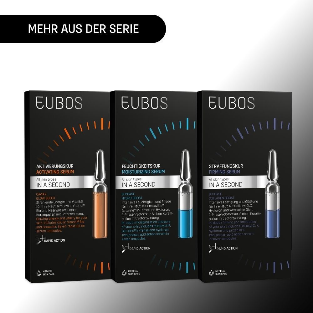 Drei Packungen EUBOS® IN A SECOND. Aktivierungs-, Feuchtigkeits- und Straffungsserum.
