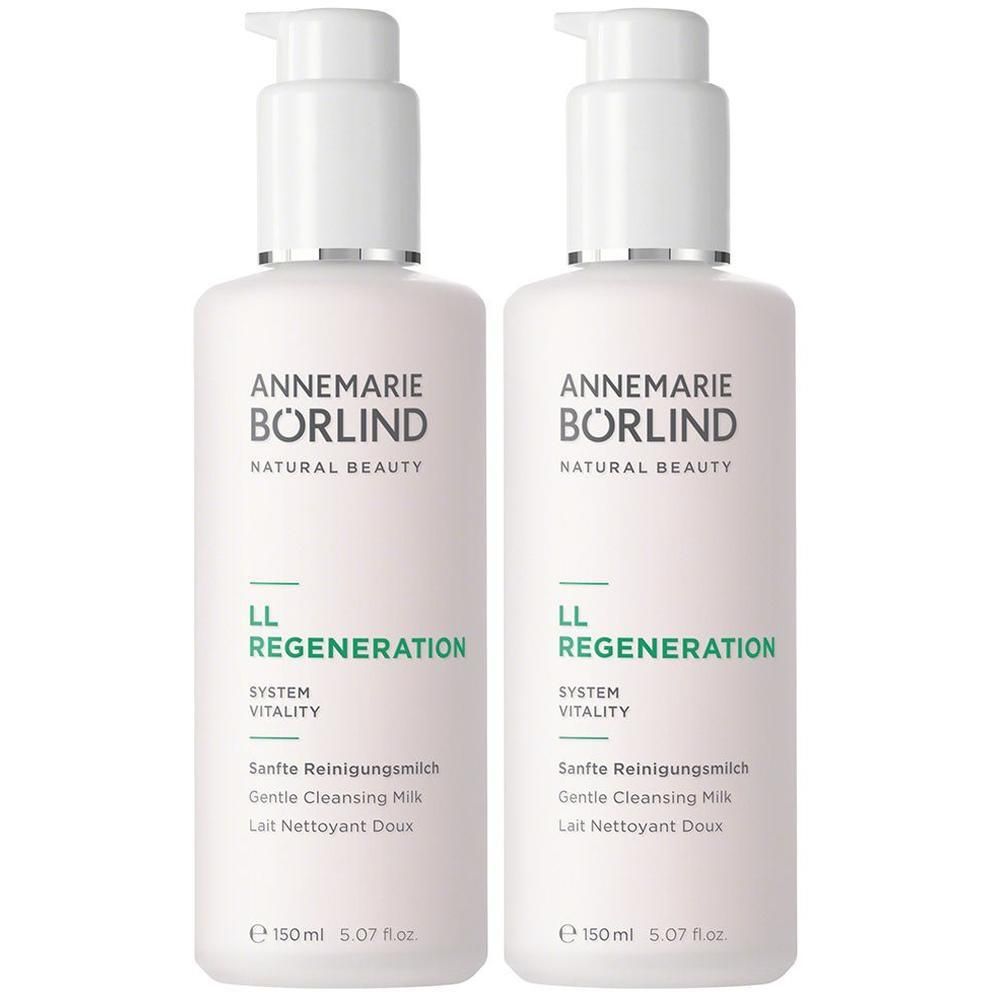 Zwei Flaschen Annemarie Börlind LL Regeneration Gentle Cleansing Milk, je 150ml.