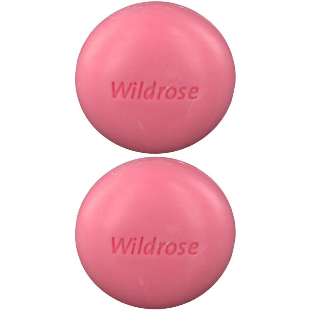 Zwei rosa Kugeln mit der Aufschrift "Wildrose".