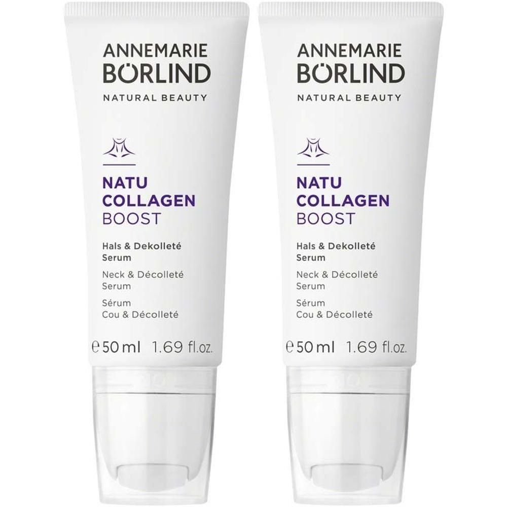 Zwei Tuben ANNEMARIE BÖRLIND Natu Collagen Boost Hals & Dekolleté Serum, je 50 ml.
