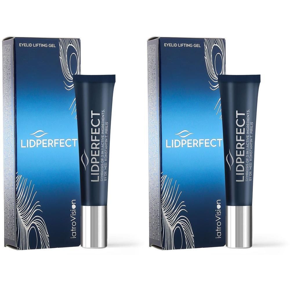 Zwei Tuben und Schachteln. Die Tuben sind dunkelblau mit silbernen Kappen. Auf den Schachteln steht LIDPERFECT.