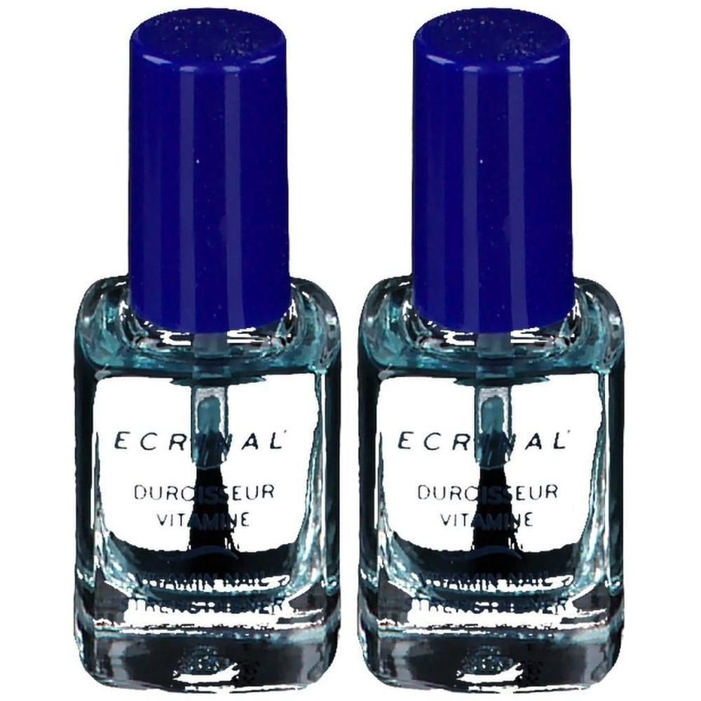 Zwei Flakons mit blauem Deckel. Aufschrift: ECRINAL, DUROISSEUR VITAMINE, VITAMIN NAIL, STRENGTHENER.