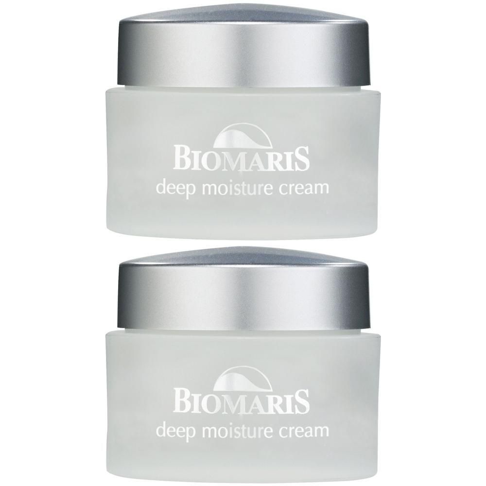 Zwei Tiegel Creme mit silbernem Deckel. Aufschrift: Biomaris deep moisture cream.