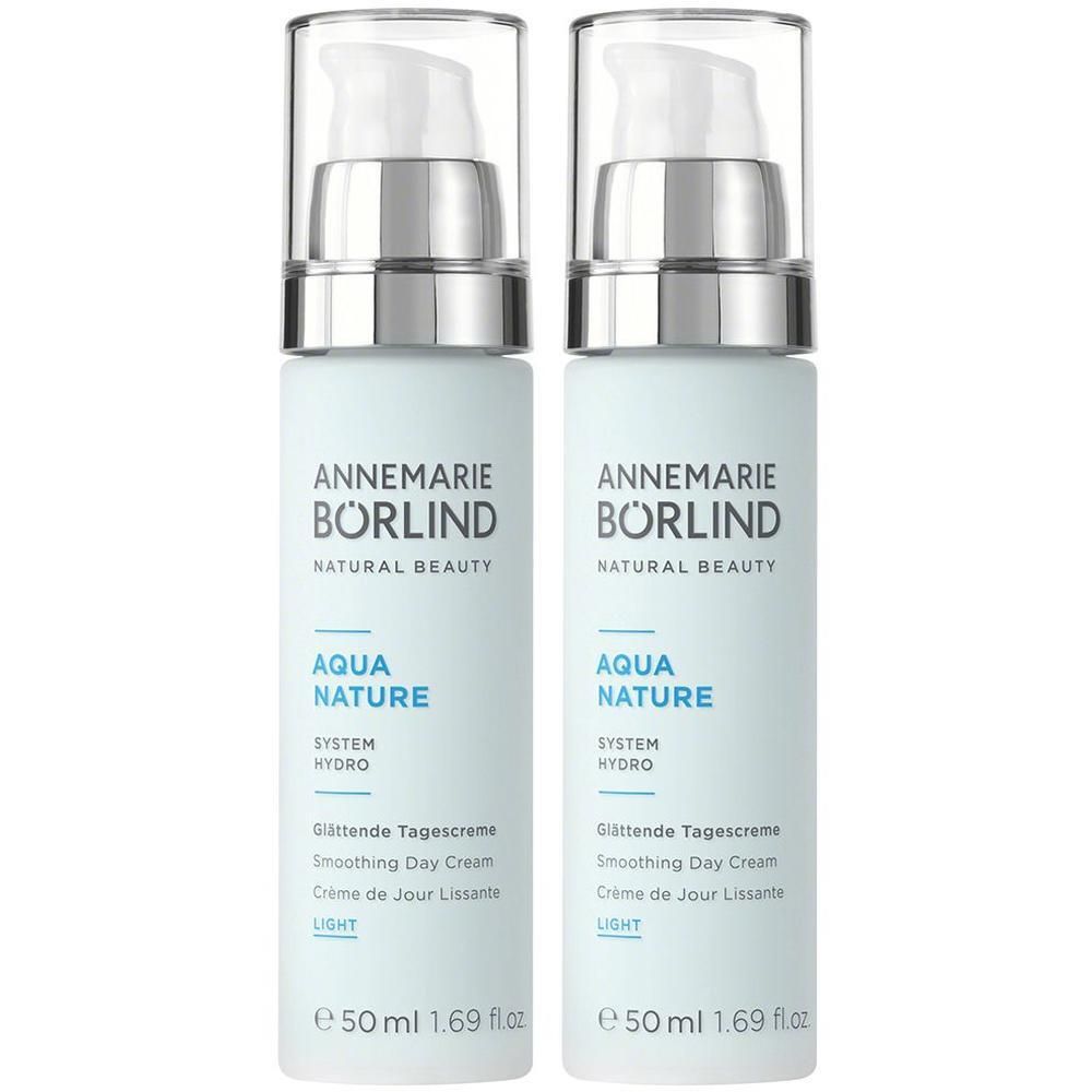Zwei Flaschen ANNEMARIE BÖRLIND Glättende Tagescreme light, je 50ml.