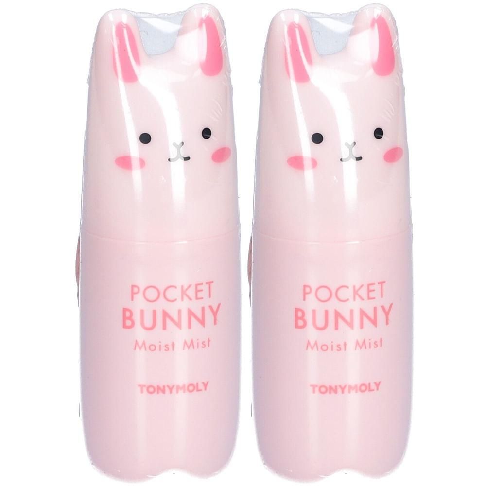 Zwei rosa Sprays in Hasenform. Aufschrift: POCKET BUNNY Moist Mist. Marke: TONYMOLY. Verpackt in Folie.