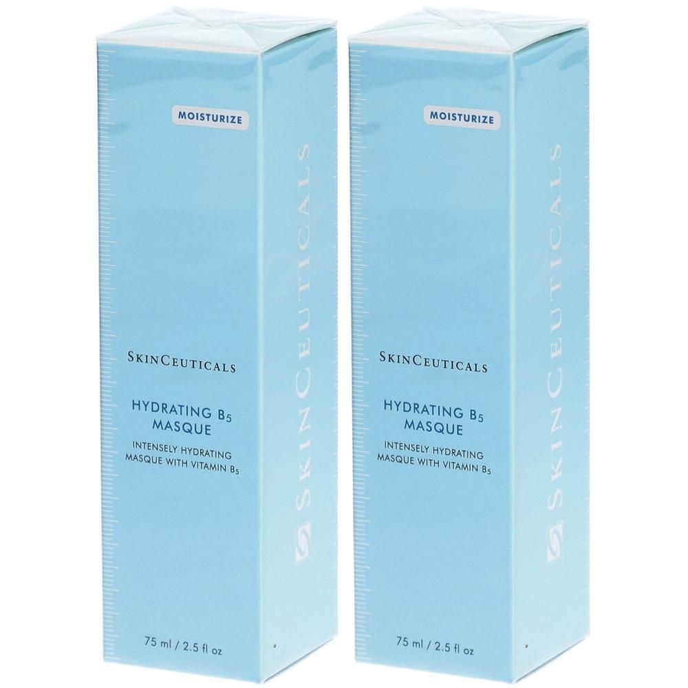 Zwei hellblaue Kartons. Aufschrift: SKINCEUTICALS Hydrating B5 Masque. Enthält Vitamin B5. 75 ml.
