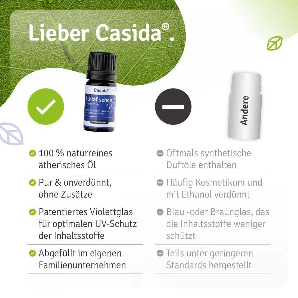 Casida® Schlaf schön. 100% naturreines ätherisches Öl. Violettglas für UV-Schutz. Abgefüllt im Familienunternehmen.