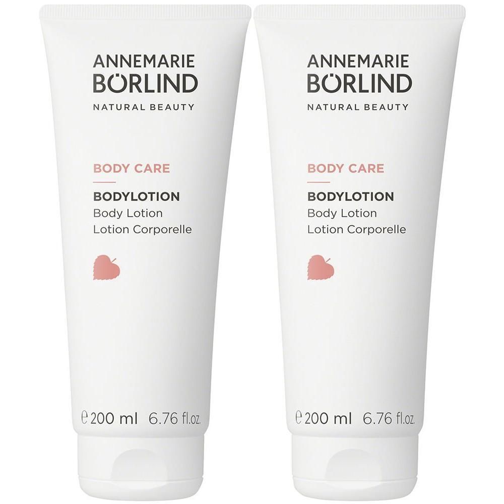 Zwei weiße Tuben ANNEMARIE BÖRLIND BODY CARE Bodylotion, je 200 ml.
