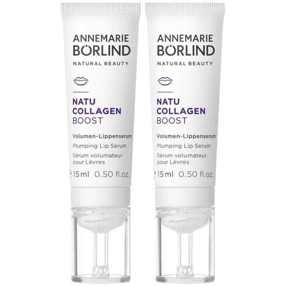 Zwei Tuben ANNEMARIE BÖRLIND Natu Collagen Boost Volumen-Lippenserum, je 15ml.