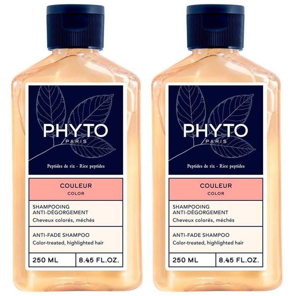 Zwei Flaschen Shampoo mit Etikett. Aufschrift: PHYTO PARIS, COLOR, Anti-Fade Shampoo. Inhalt: 250 ml.