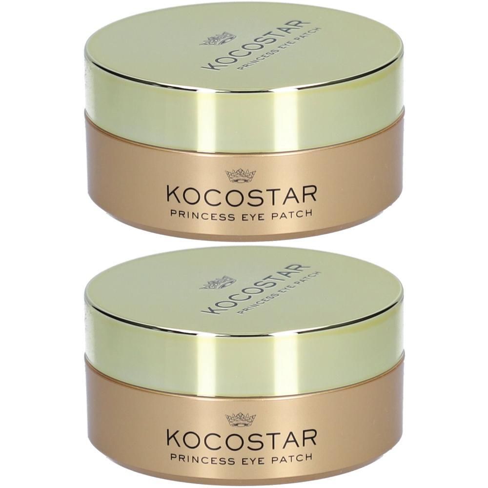 Zwei runde, goldfarbene Behälter mit Deckel. Auf der Vorderseite steht KOCOSTAR PRINCESS EYE PATCH.