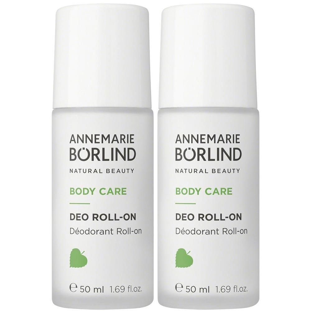 Zwei Annemarie Börlind Deo Roll-ons, je 50 ml, mit Blatt-Symbol.