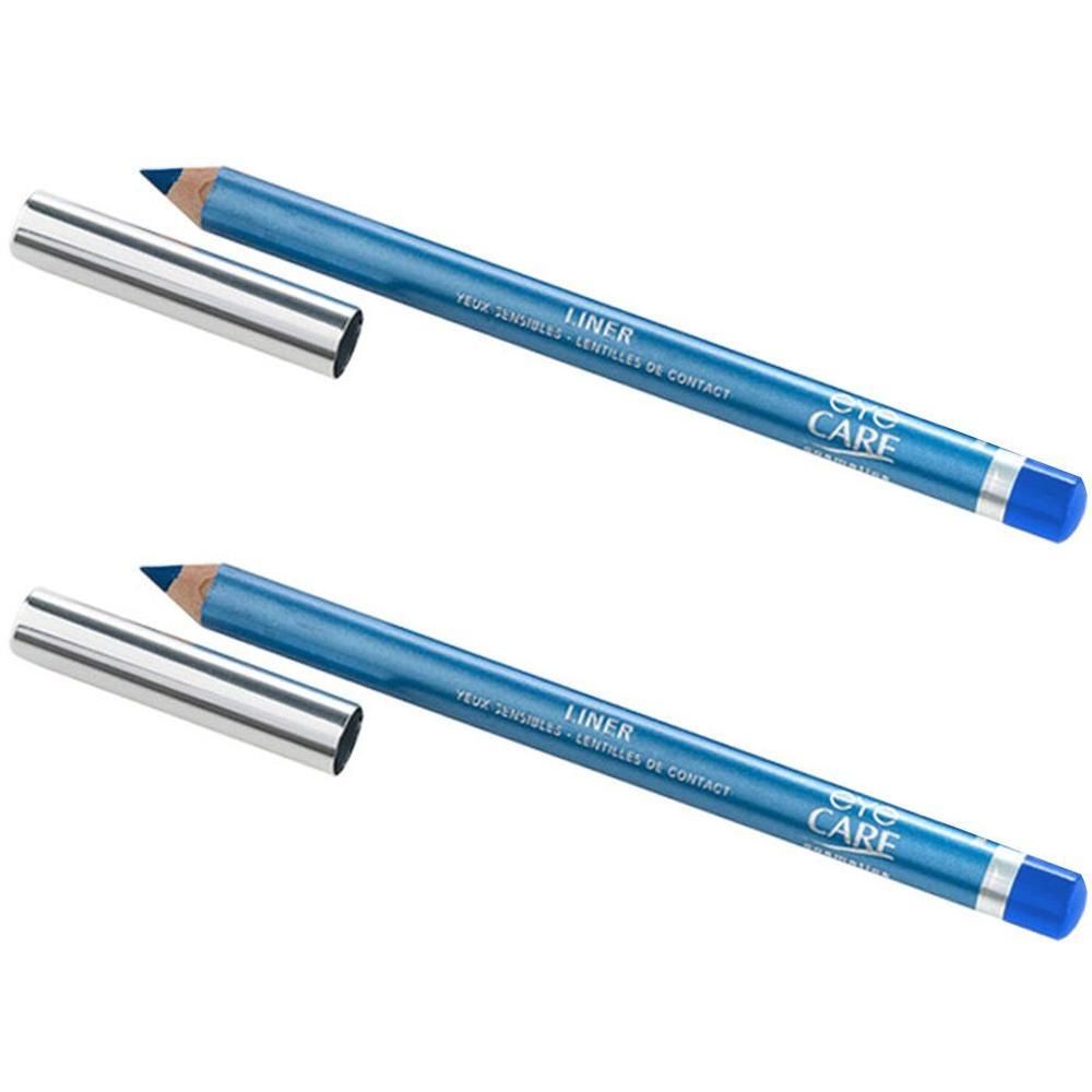 Zwei blaue Kajalstifte mit silbernen Kappen. Aufschrift: Liner, Eye Care. Für empfindliche Augen und Kontaktlinsen.