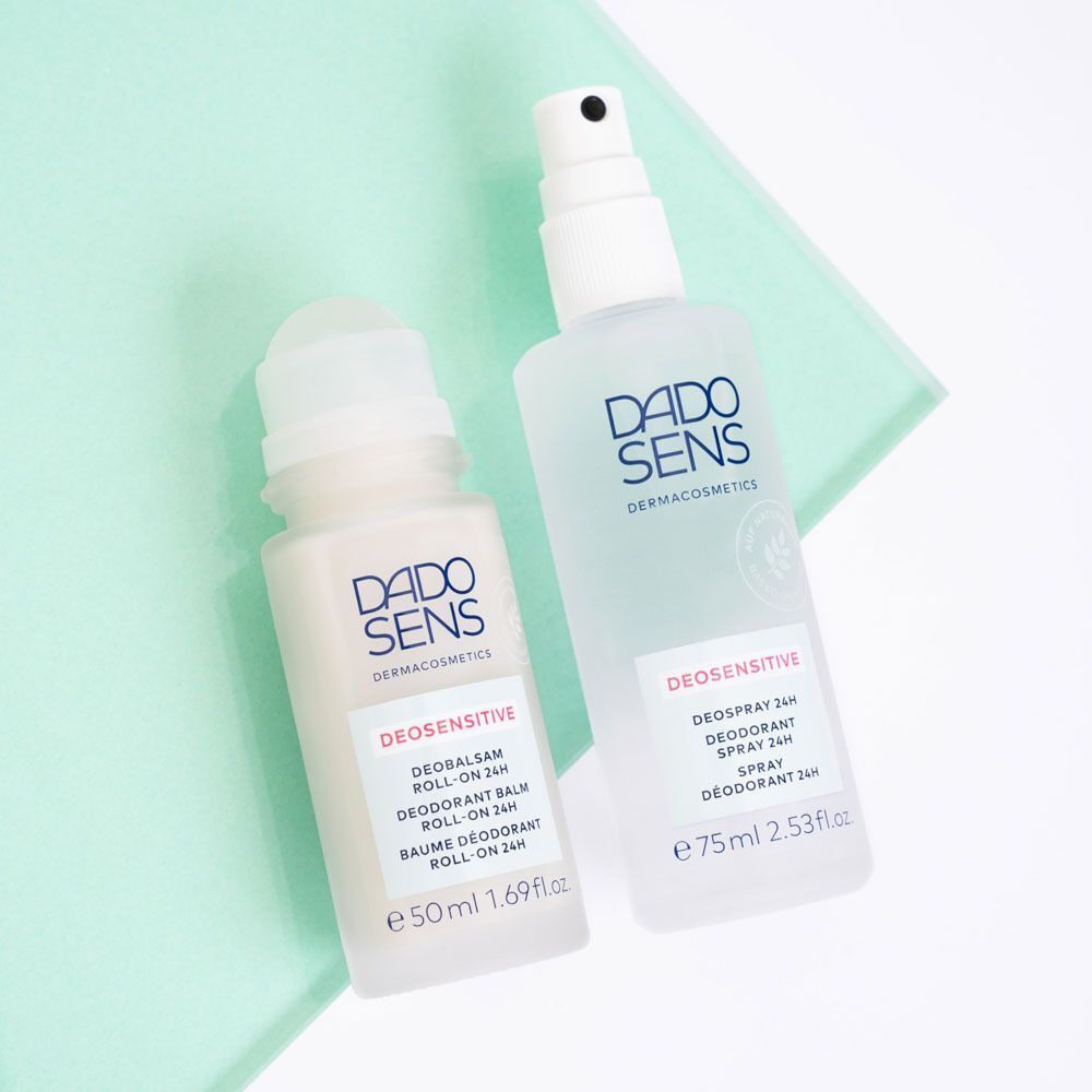 Zwei Dado Sens Deos: ein 50ml Roll-On und ein 75ml Spray, beide Deosensitiv.
