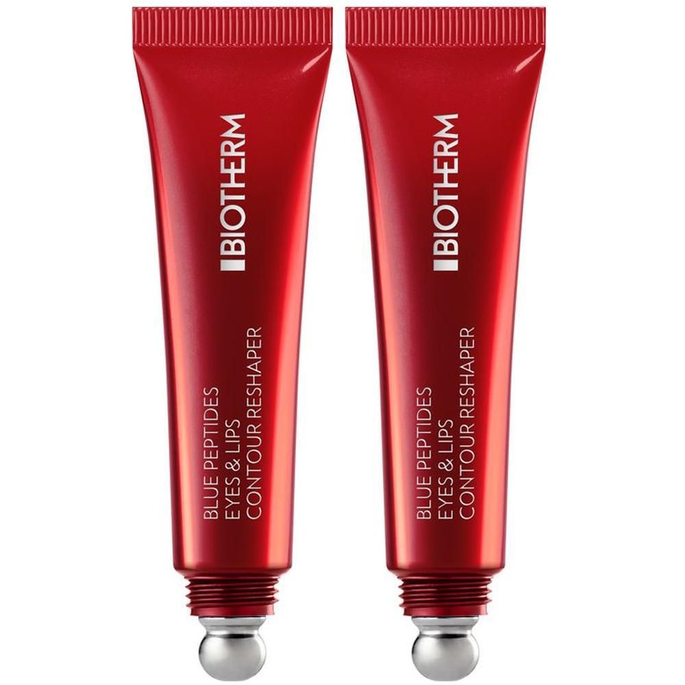 Zwei rote Tuben mit BIOTHERM-Logo und Produktnamen. Metallkugel am Ende. 