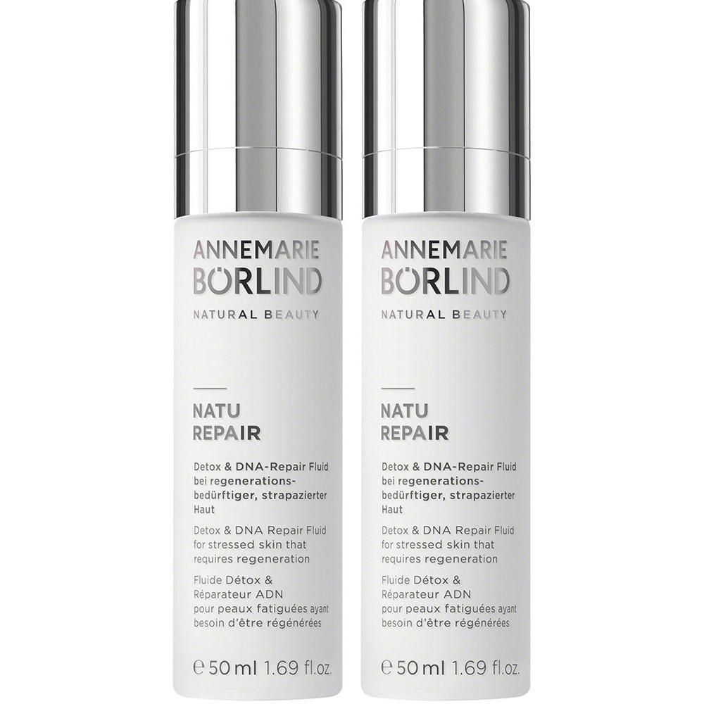 Zwei Flaschen ANNEMARIE BÖRLIND NATU REPAIR Detox & DNA-Repair Fluid, je 50 ml.