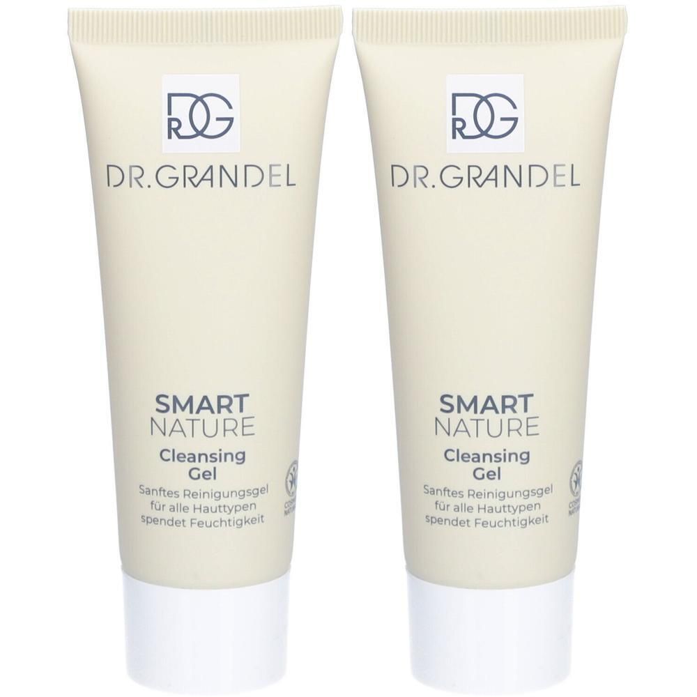Zwei Tuben Cleansing Gel. Aufschrift: DR. GRANDEL, SMART NATURE, Cleansing Gel. Sanftes Reinigungsgel für alle Hauttypen.
