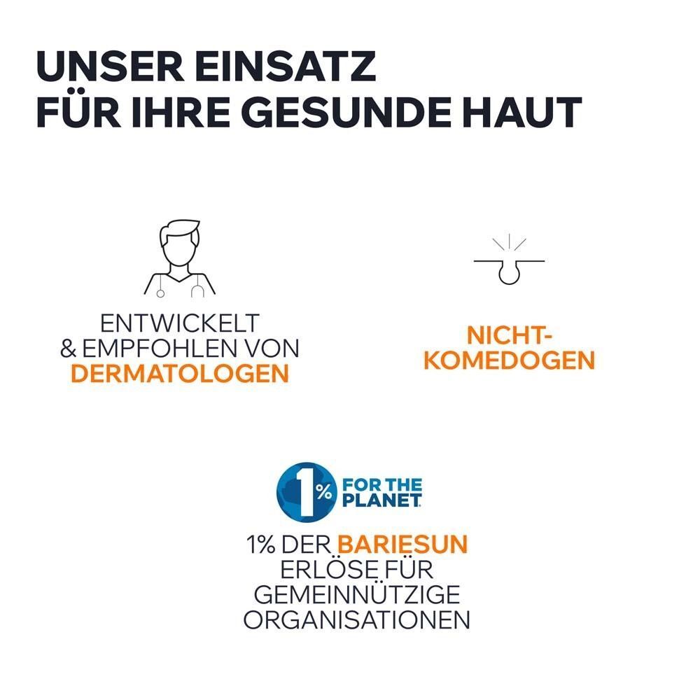 Symbole: Arzt, nicht komedogen. Text: Entwickelt & empfohlen von Dermatologen. 1% der Erlöse für gemeinnützige Organisationen.