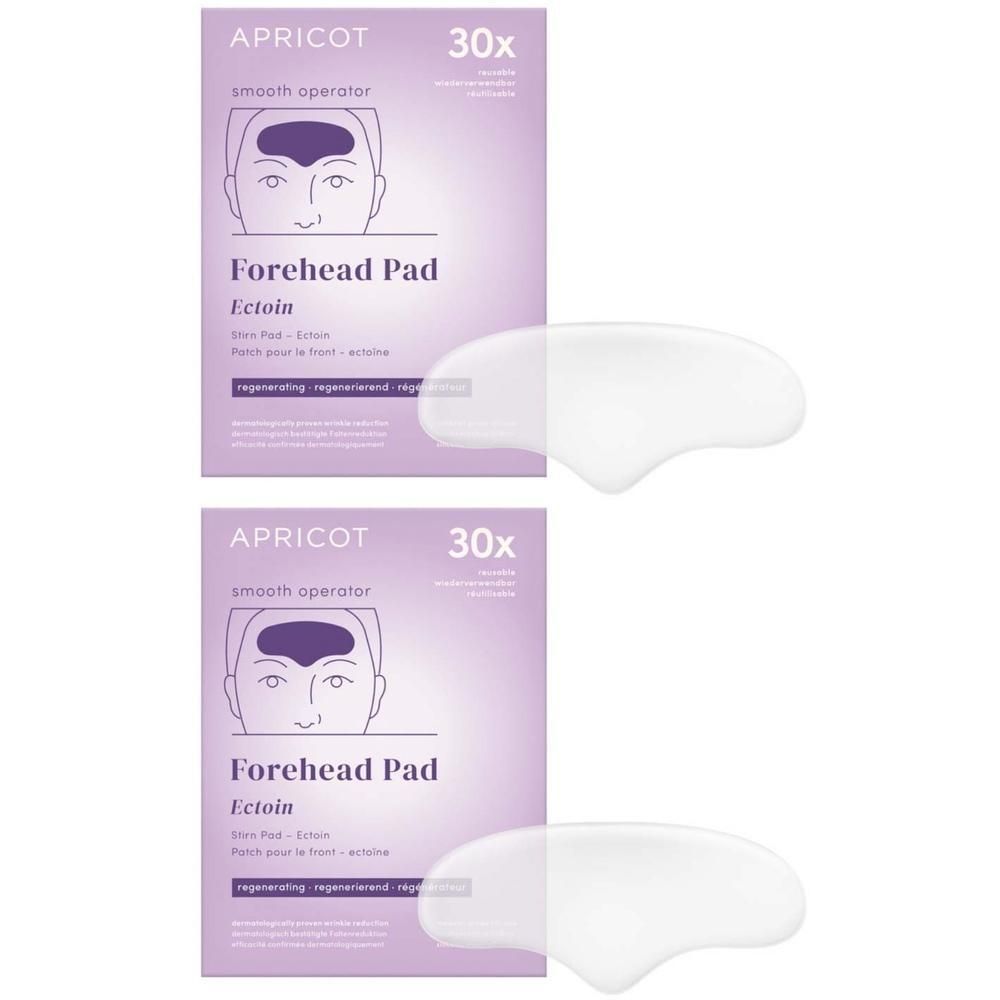 Zwei Packungen APRICOT Forehead Pad. Jede Packung enthält 30 Pads. Ein Pad ist sichtbar.