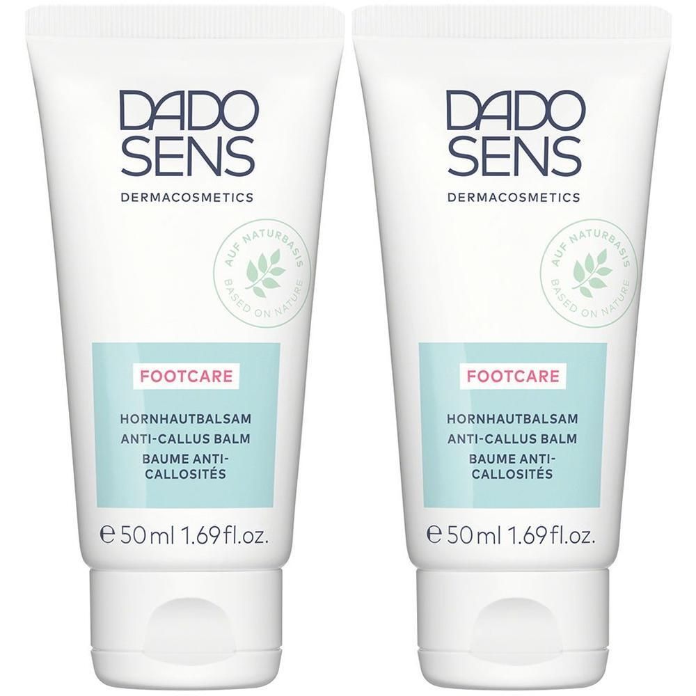 Zwei weiße Tuben DADO SENS Hornhautbalsam, je 50ml.