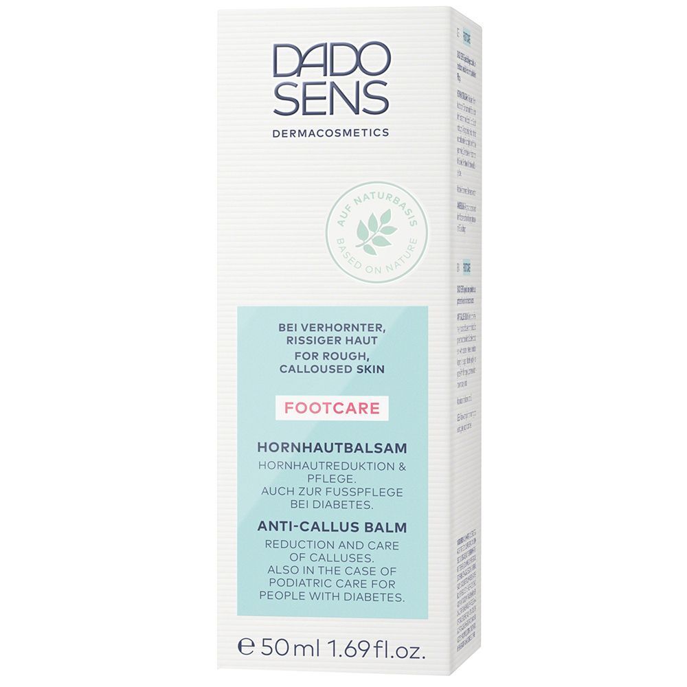 Weiße Tube DADO SENS Hornhautbalsam, 50ml, für raue, rissige Haut.